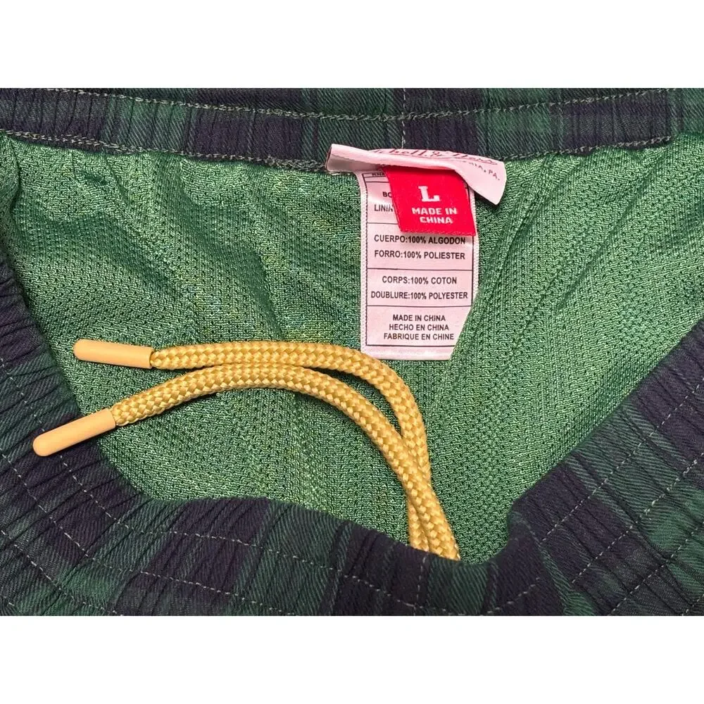 Mitchell & Ness Branded Plaid Shorts Drawstring Green Mens Large L New NWOT